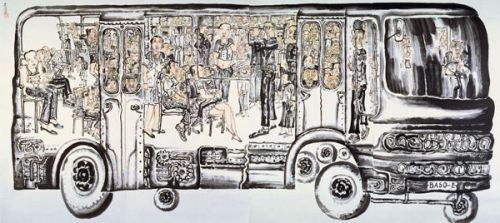 大轿车 纸本水墨 179cm×400cm 1995