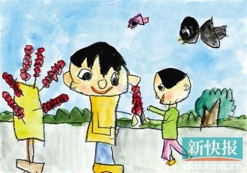 郑智嘉(6岁) 冰糖葫芦 第二届“杨之光杯”青少年创意美术大赛特殊儿童参赛作品特别奖。
