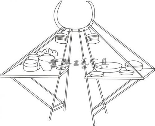 图3 宋佚名《吕洞宾过岳阳楼图》（美国大都会博物馆藏）中的挑桌线描图