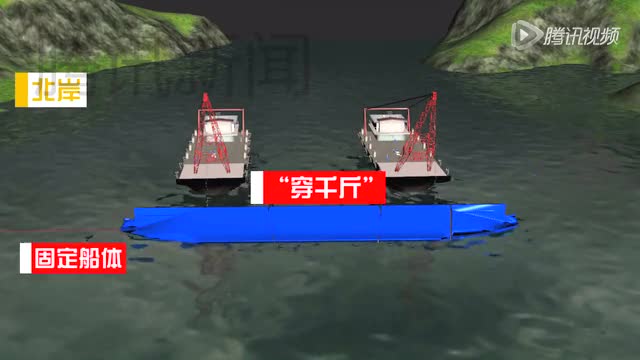 3D动画演示船体打捞工作：固定船体后“穿千斤”截图