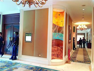 昨日下午，习近平、马英九将举行晚宴的包房大厅被警卫严格管控。