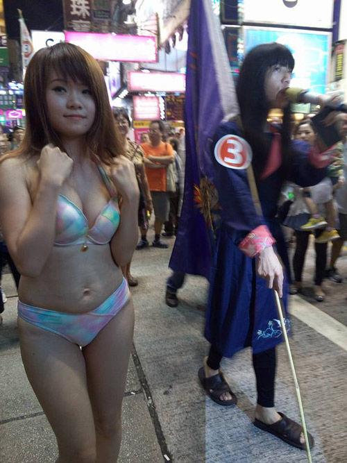 “港独”雇比基尼女郎助选:当选后每周都有表演