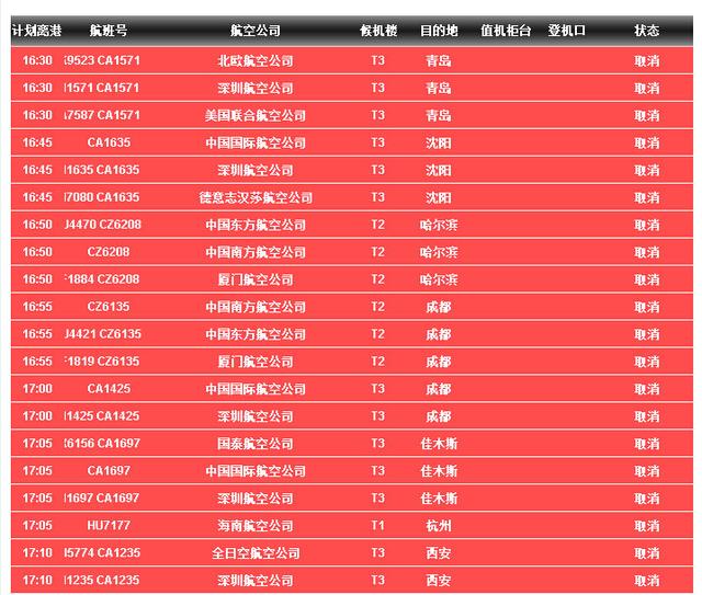 首都机场多架次航班因大雪天气延误或取消