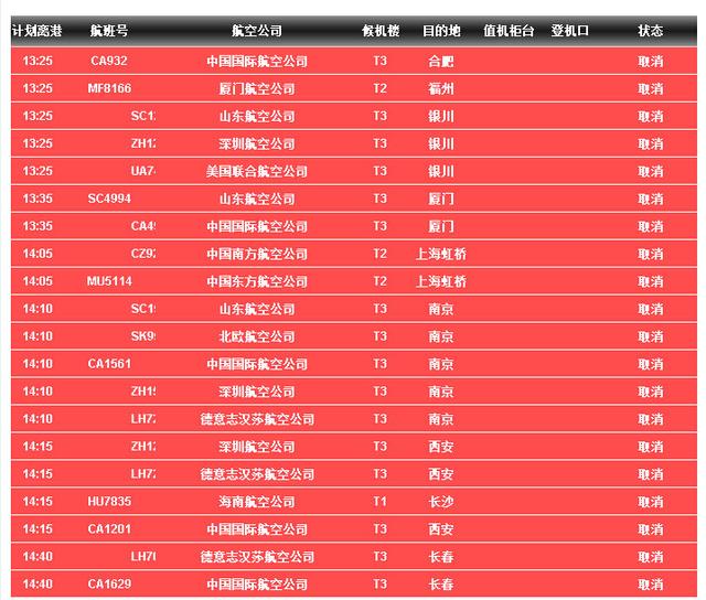 首都机场多架次航班因大雪天气延误或取消