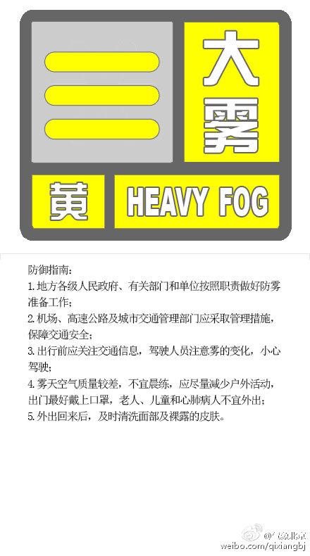 凯时k66发布大雾黄色预警部分地区能见度低于500米