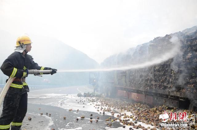 货车高速上起火 30吨梨子变“烤梨”