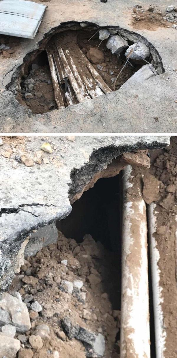 图为七里河区西站十字马路塌陷区域现场。微博@记者马骏 图