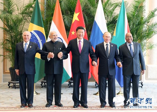 2016年9月4日，金砖国家领导人非正式会晤在杭州举行，国家主席习近平、印度总理莫迪、南非总统祖马、巴西总统特梅尔、俄罗斯总统普京出席。新华社记者姚大伟摄