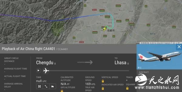 10月16日，成都双流国际机场，国航CA4401航行轨迹，显示起飞后右转，与计划航线方向几乎完全相反。（据飞行数据网站Flightradar24）。