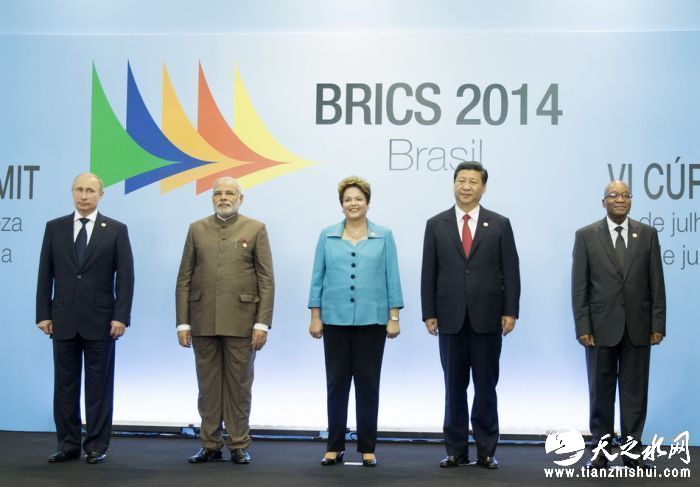 2014年7月15日至16日，金砖国家领导人第六次会晤在巴西福塔莱萨举行。主题是“实现包容性增长的可持续解决方案”。国家主席习近平和巴西、俄罗斯、印度、南非领导人出席会晤。与会领导人主要讨论了两项议题，一是政治协调：全球治理和地区危机，二是可持续发展和包容性增长。