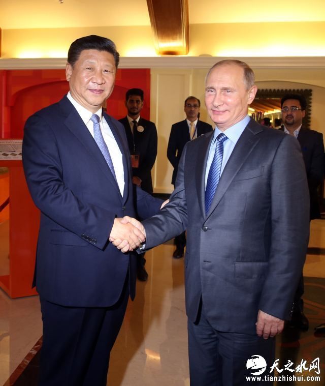 图为10月15日，国家主席习近平在印度果阿会见俄罗斯总统普京。（新华社记者姚大伟摄）