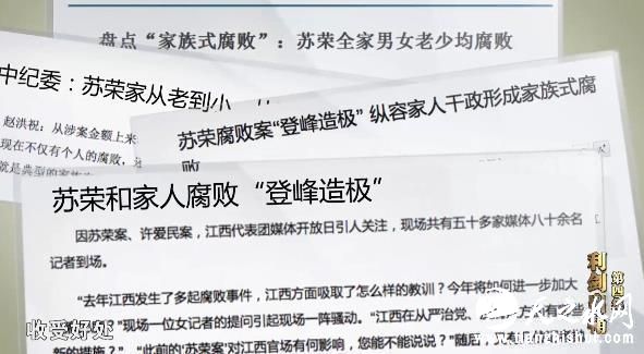 苏荣的妻子于丽芳在当地被称为“于姐”，很多人反映她在当地擅权干政，造成了很恶劣的影响。江西景德镇是有名的瓷都，于丽芳非常喜欢瓷器，为了托她办事，不少人投其所好，买来各种名贵瓷器上门送礼，于丽芳来者不拒，甚至主动索要。